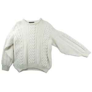 Murray Brothers Sweater Womens L Cream Wool Cableknit Fisherman Made in Scotland
